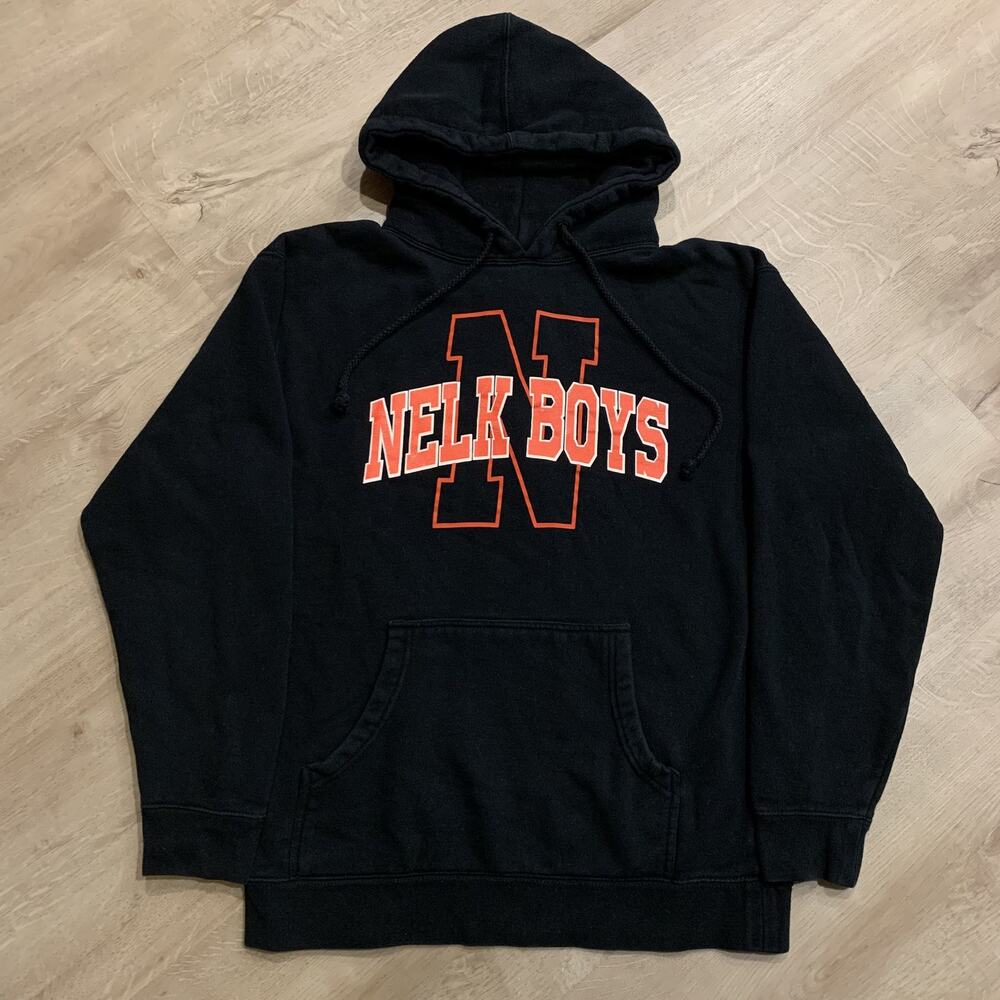 Nelk Boys Full Send Hoodie Men's Medium M Black Orange Logo Spell Out Sweatshirt